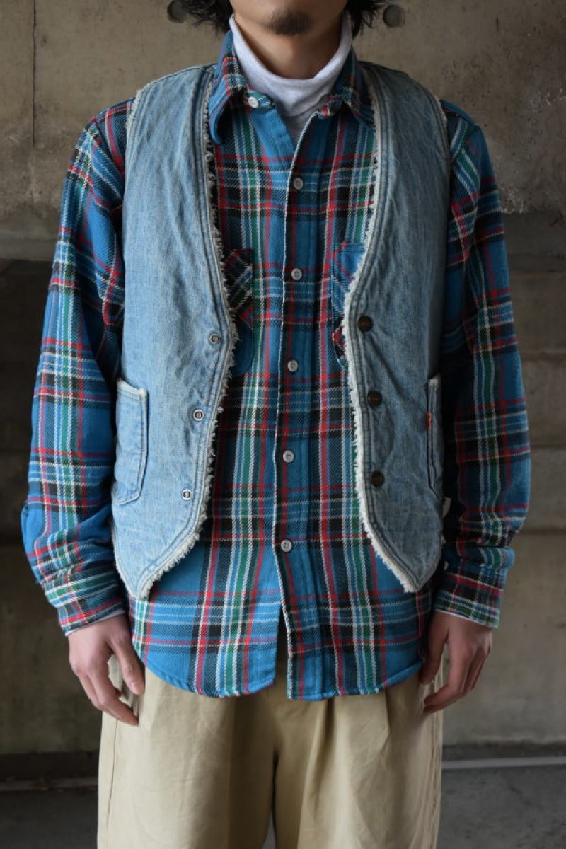 画像1: 70's Levi's denim boa vest [indigo] (1)