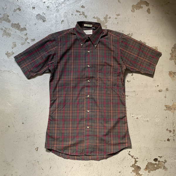 60's-70's S/S madras check shirt -deadstock-