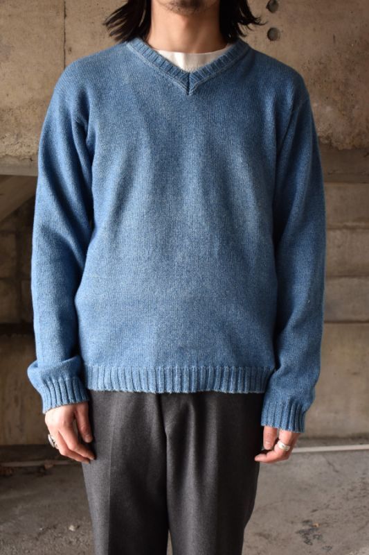 画像1: 90's Michael Ross indigo cotton knit sweater (1)
